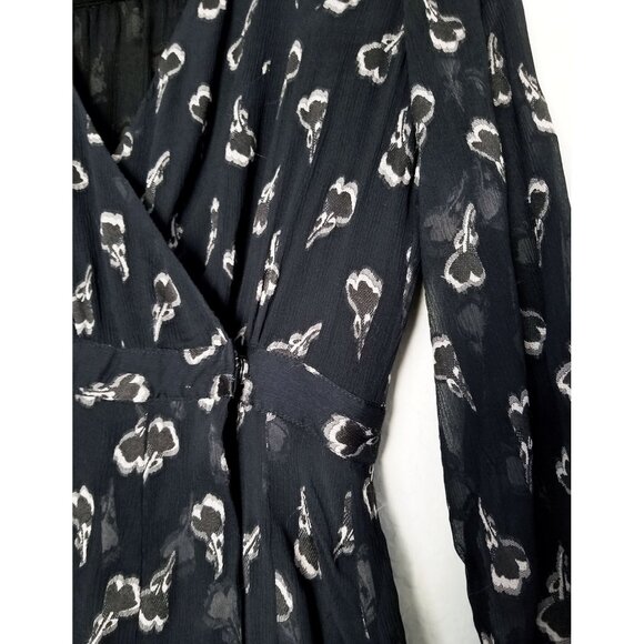 Ba&sh Memory Noir Lady Midi Dress Silk Blend Wrap Chiffon Party Romantic XS $395 - Picture 9 of 16